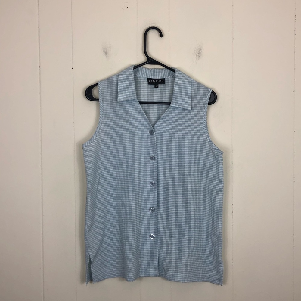 Vintage Gingham Sleeveless Button Down‎  Sz S
